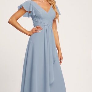 A-line v-Neck Floor-length Chiffon Bridesmaid Dress with Ruffle